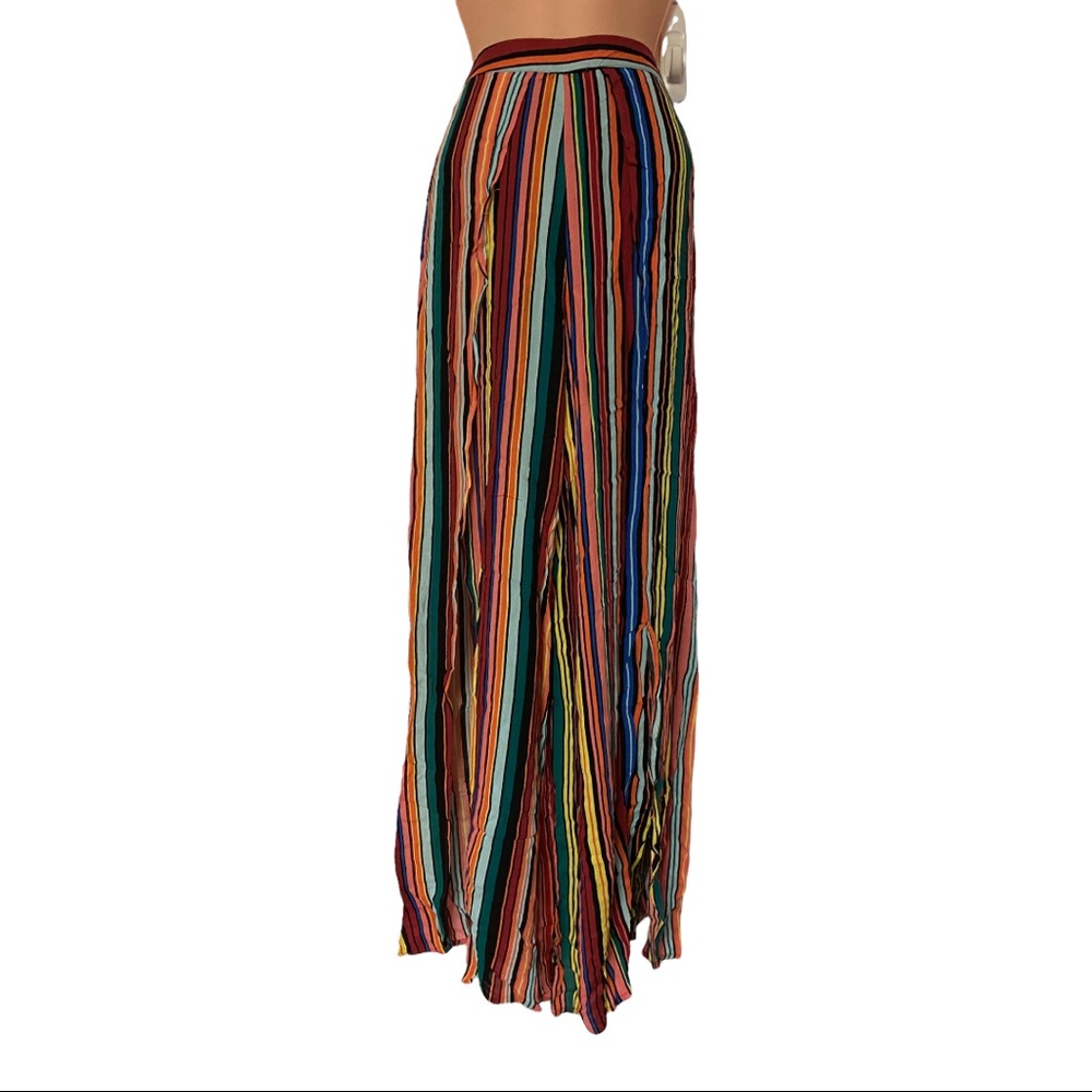 AQUA Faux Wrap Striped Rayon Casual Resort Vacation Wide Leg Boho Retro Pant - Picture 4 of 16